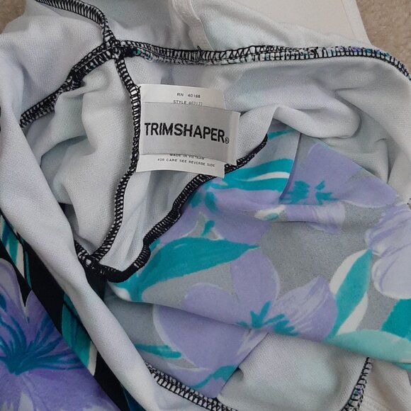 Trimshaper ruffle exotic flower print bathingsuit top, excellent like new, Sz 10 - Picture 5 of 7